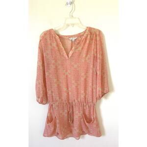 CAbi Shear Tie Tunic Mini Dress Coverup Pink Tank Size Small